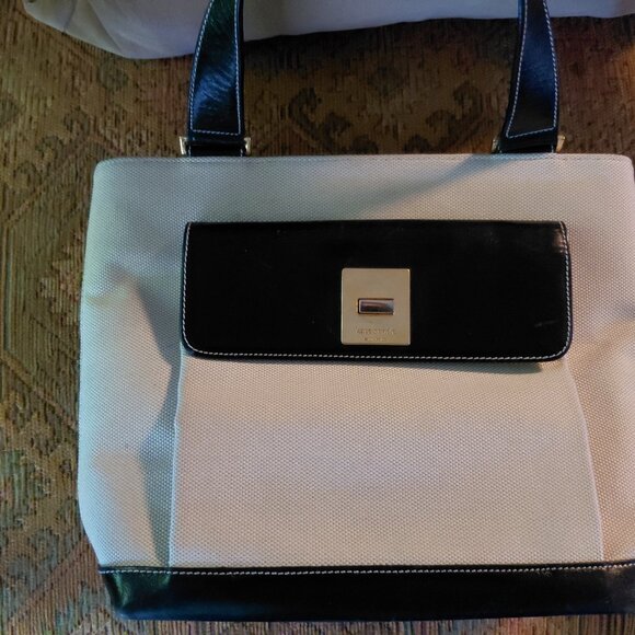 Vintage Kate Spade Canvas and Black Leather Handbag, Made in Italy - Picture 6 of 8